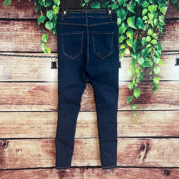 Zara Trafaluc Striped High Rise Skinny Jeans Womens 10 Stretch Blue White Pants - Picture 4 of 6